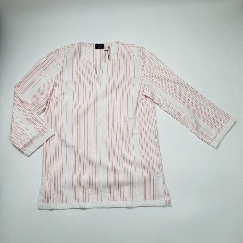 UNTUCKit Women Durfort Popover Tunic 100% Cotton White & Highlighter Pink Stripe - Picture 4 of 16
